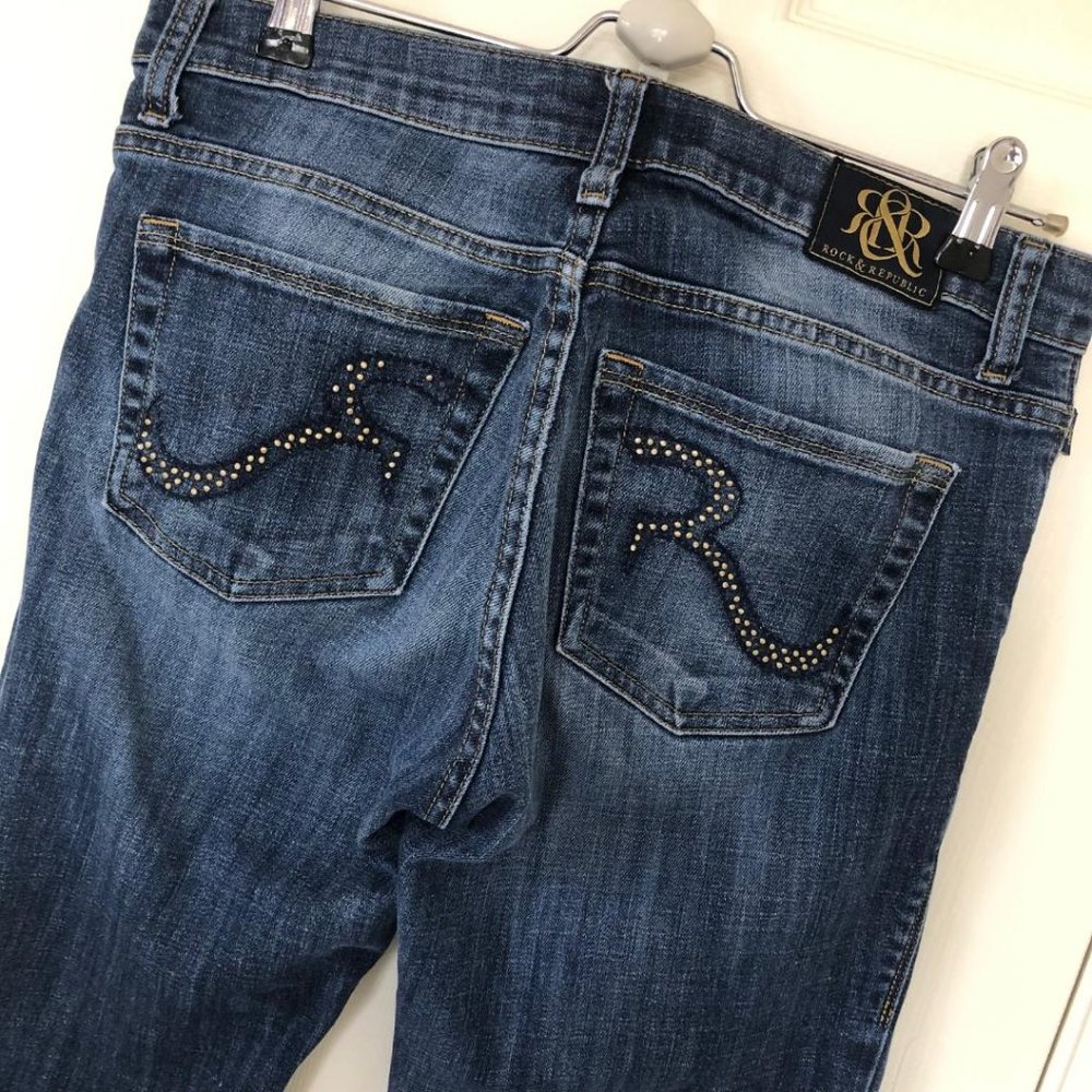 Rock & Republic Kasandra Jeans 8 Boot 30 x 31 Medium Wash Mid‎ Whisker R010388